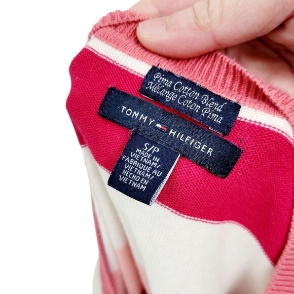 2/$20 Tommy Hilfiger White & Pink V Neck Sweater Top Blouse Size: Small - Picture 9 of 9